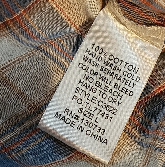 Umgee USA Patchwork Plaid Striped Button Down Shirt Ruffle Hem Size Large - Picture 7 of 7